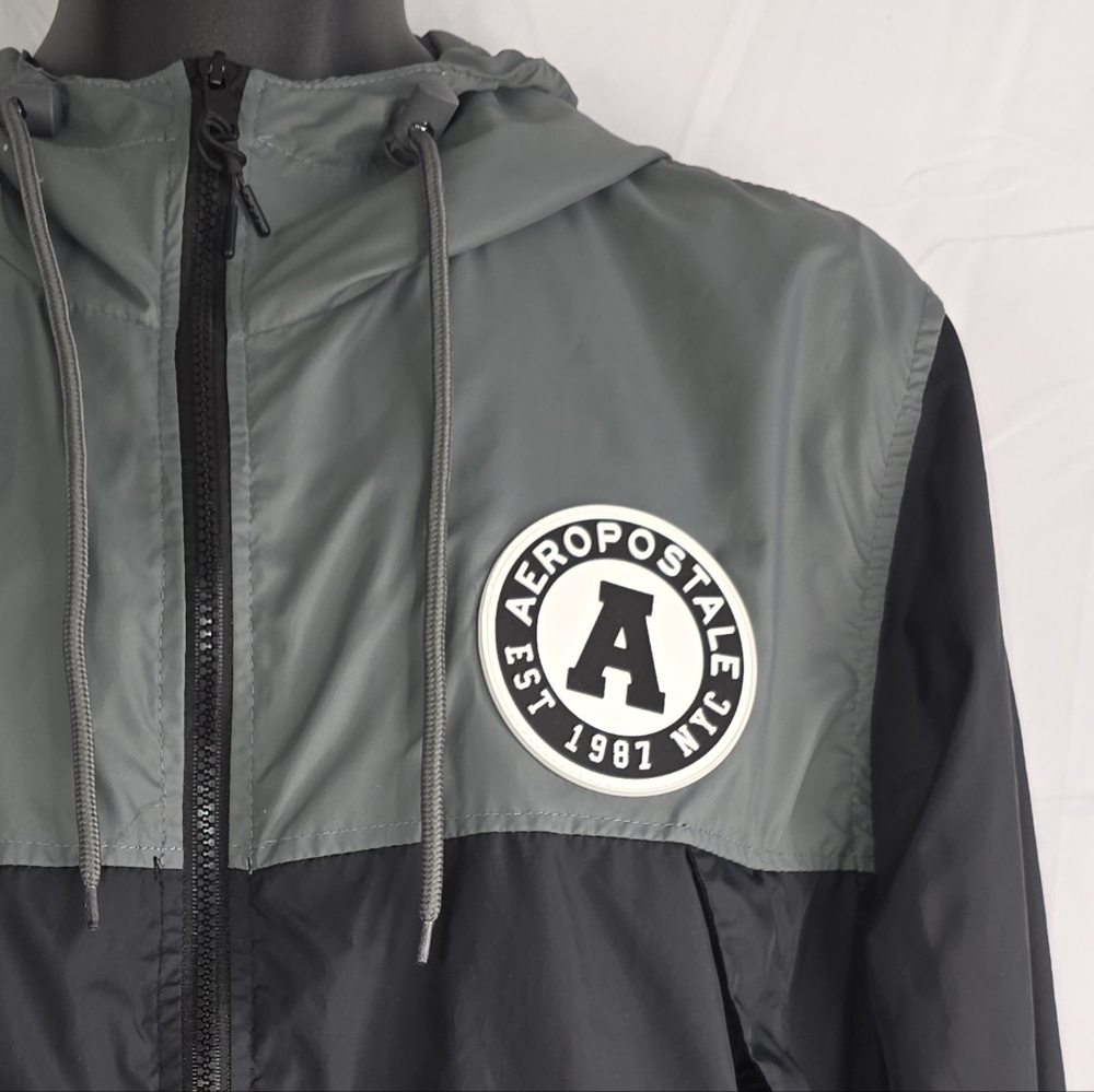 Aeropostale Men's Windbreaker Jacket Lightweight Gray Black Size XL CK-1508 - Picture 3 of 10
